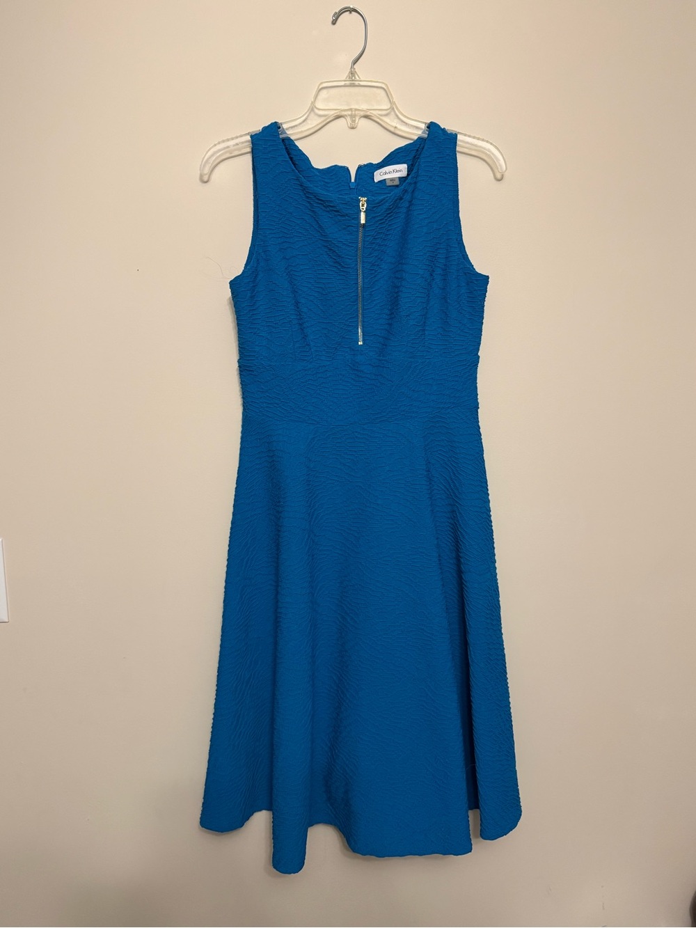 Calvin Klein Royal Blue Textured Fit-and-Flare Dress